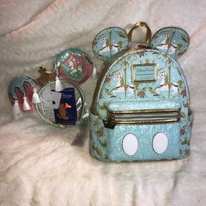NWT Loungefly Disney Parks MMMA KAC Carousel Loungefly Backpack & Headband